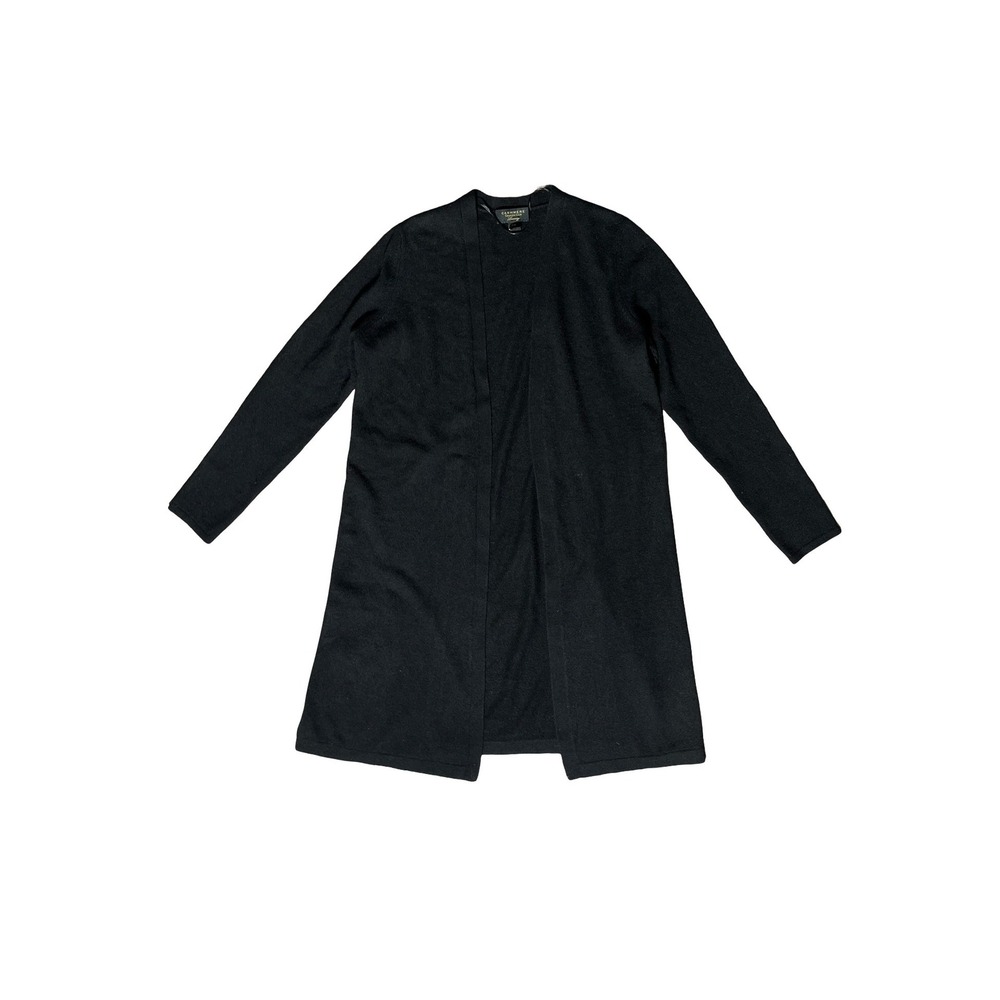 Charter Club Luxury Black 100% Cashmere Open Front Longline Duster Cardigan P/M